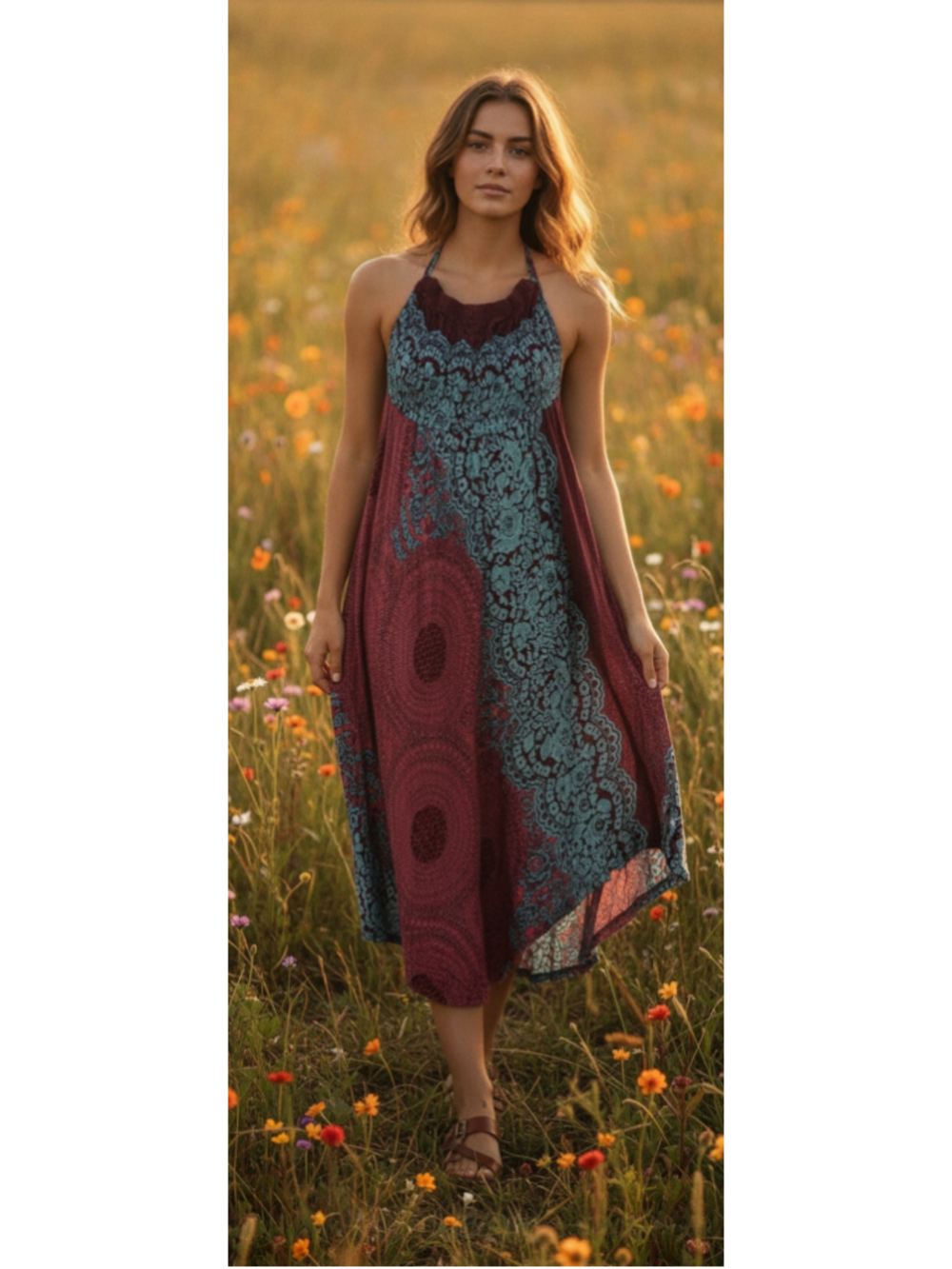 Ingkarat Women's Mandala Print Convertible Halter Maxi Dress/Skirt OS